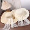 Spring Summer Bow Ribbon Straw Hat Big Brim Women's Sun Hat Fashion Lace Pearls Straw Hat  Travel