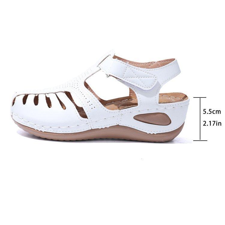 Large size thick sole hollow round head Roman sandals summer new Velcro buckle with rocking line women's shoes