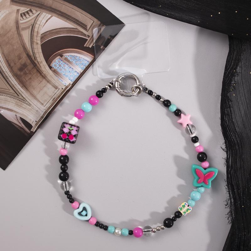 Colorful Butterfly Heart Wristband with Round Buckle Phone Lanyard