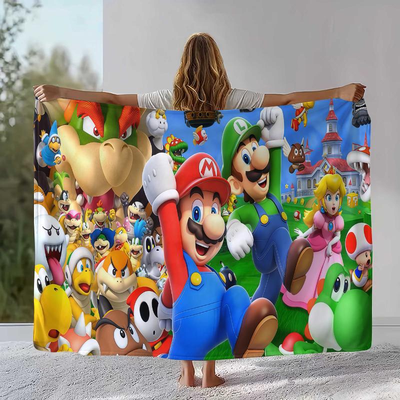 Retro M-Mario Bros Game Cartoon Flannel Blanket,Ultra Soft Warm Plush Throw for Home Bedroom Bed Sofa Cover Camping Picnic gift