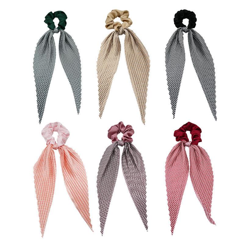 1PC French Retro Super Fairy Temperament Satin Bow Striped Hair Band Korean Internet Celebrity Sweet Girl Streamer Hair Rope