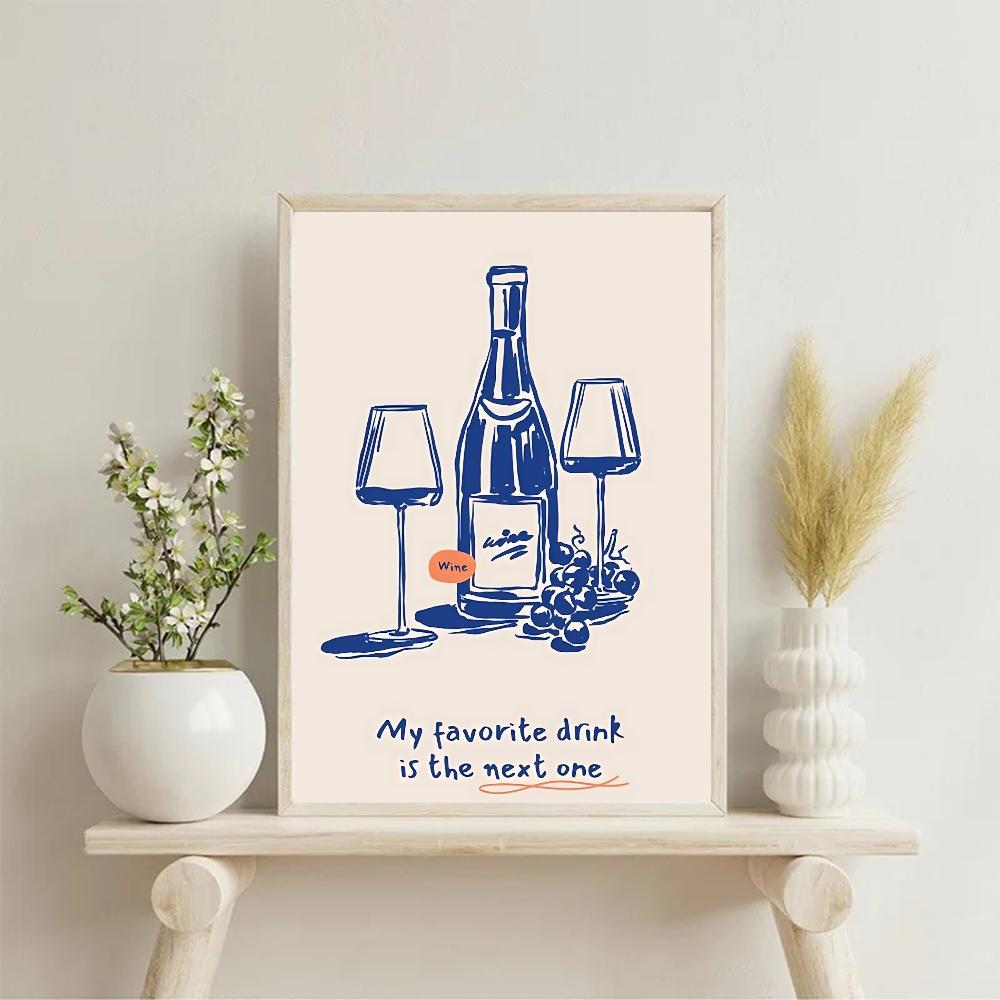 1PC Abstract Art Wine Glass Pizza Poster Self-adhesive Art Waterproof Paper Sticker Coffee House Bar Room Wall Decor