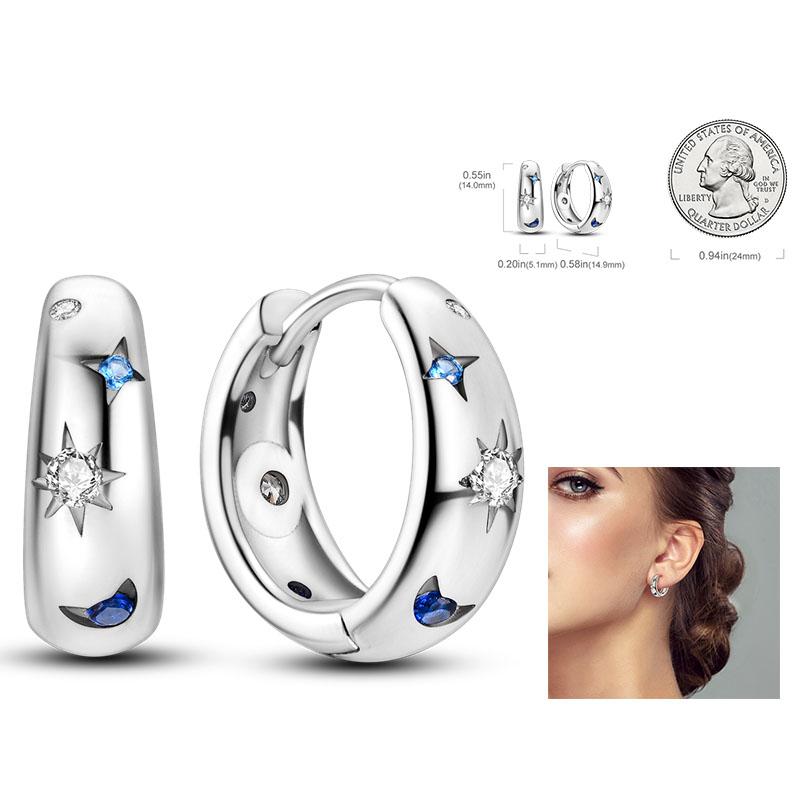 925 Silver Hoop Earrings  For Woman Pendientes Zircon Heart Shape Star Eardrop Original Earring Fashion Jewelry