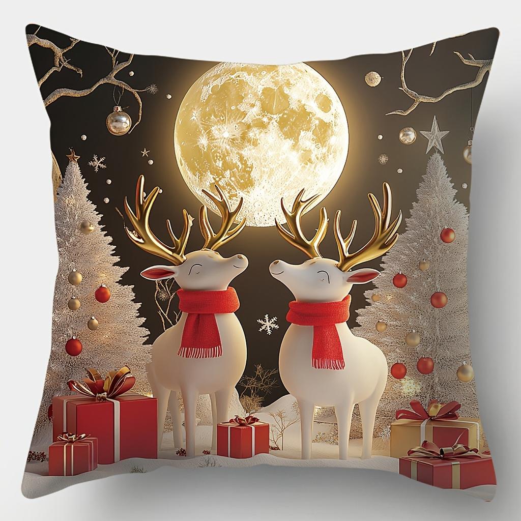 Home Decor Christmas Moon & Festive Holiday Pillows Pattern Cushion Cover Suitable For Sofa Bedroom Car Pillow Cover