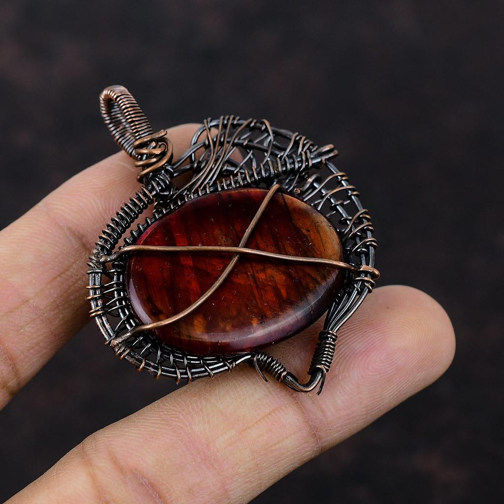 Roter Feuer Labradorit Anhänger Kupferdraht umwickelter Anhänger Original Edelsteinschmuck Handgefertigter Anhänger Kupferdraht Umwickelschmuck Geschenk für Freund