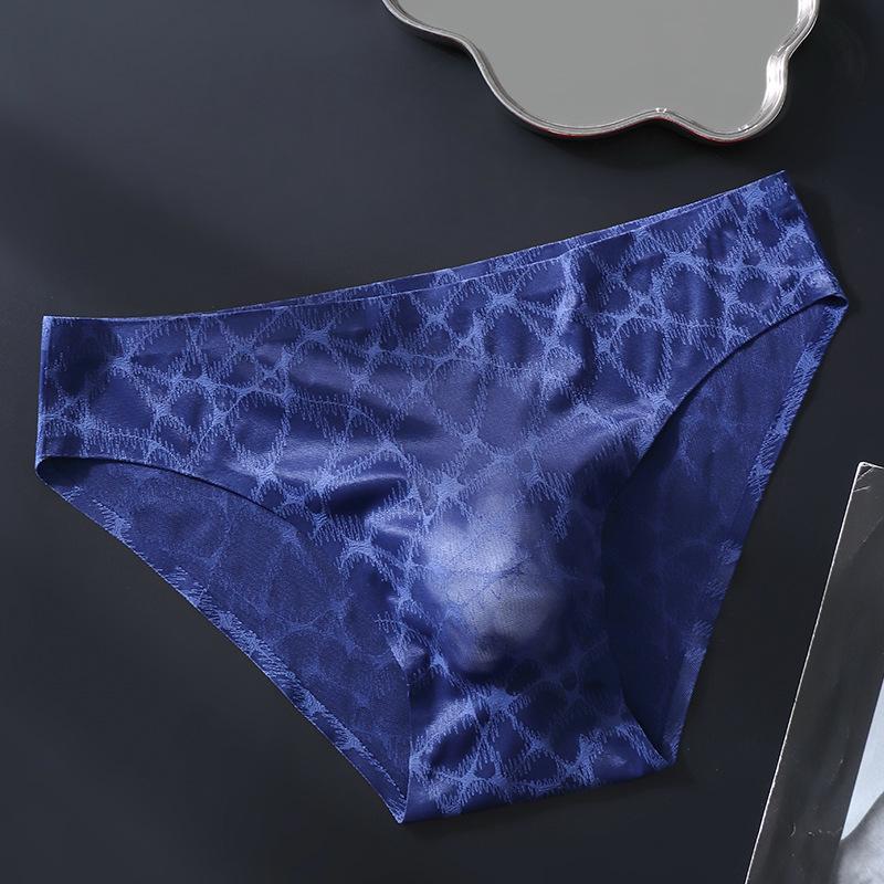 Men Sexy Underwear Lace Thin Ice Silk Briefs Bulge Pouch Underpant Low Waist Solid Bikini Bottom Translucent Penis Pouch Panties