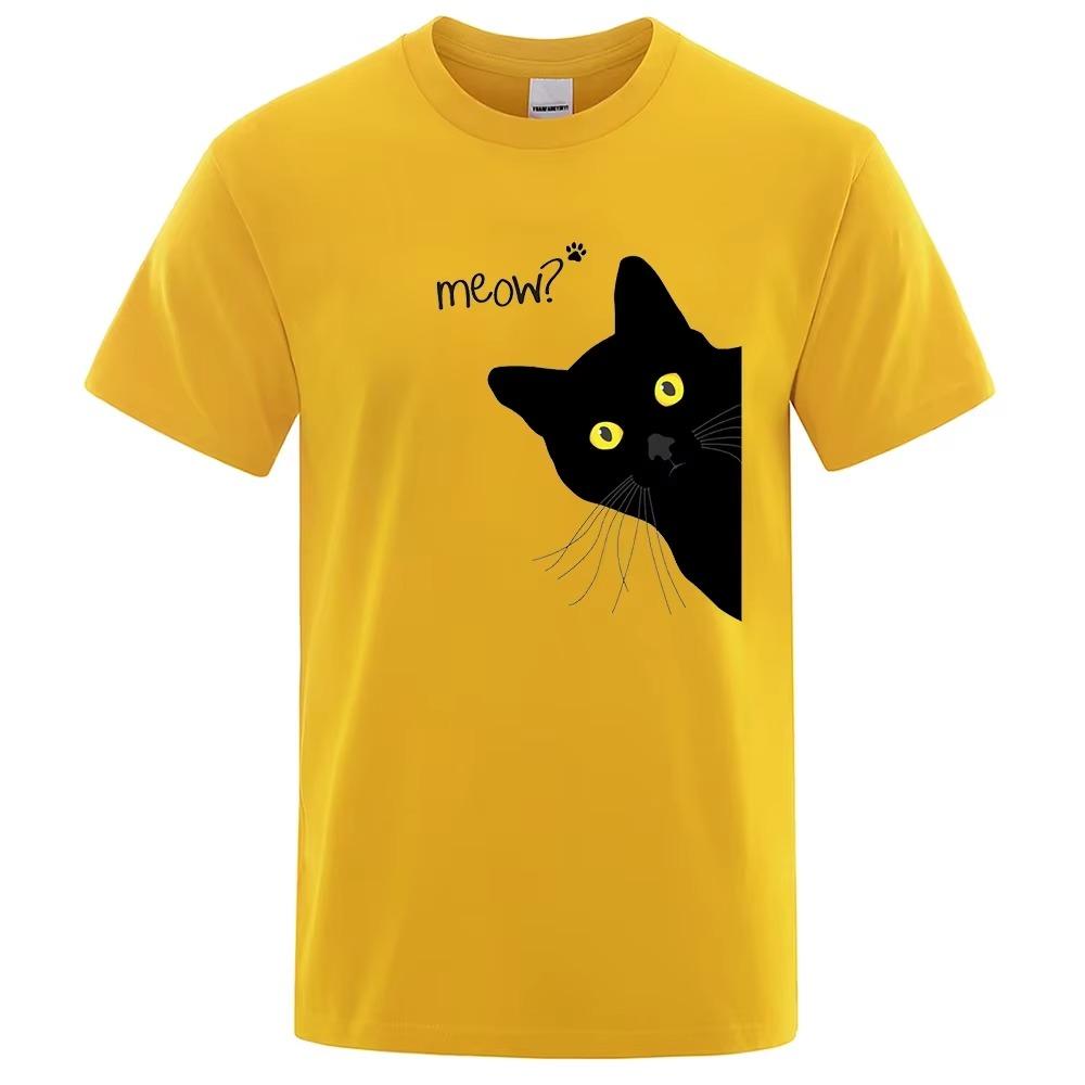 

Meow Funny Printing Men T-Shirts Breathable Tee Clothes Summer Streetwear Tops Oversized Loose Cotton Short Sleeve S