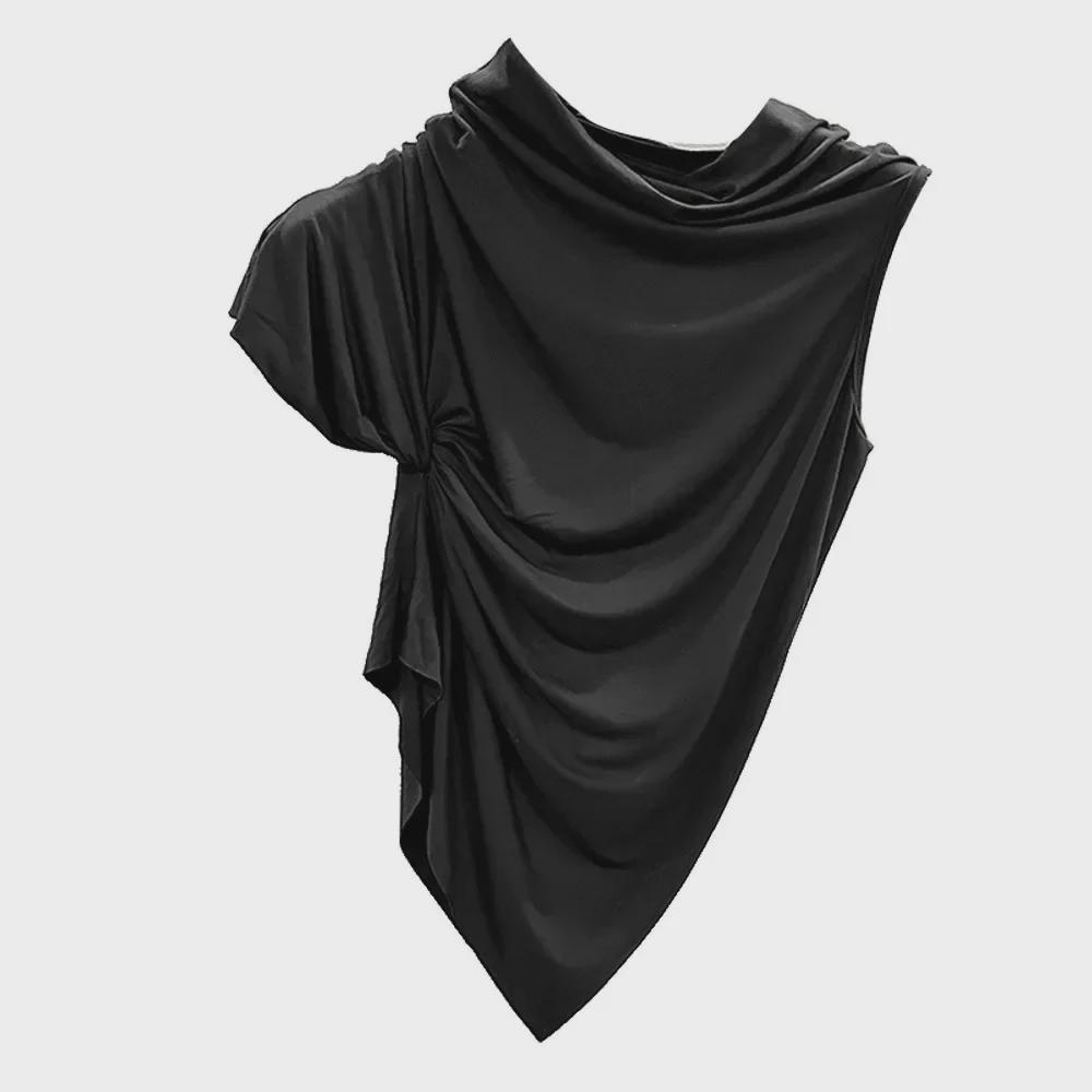 SUBHUMAN Women's European & American Style | Orange Irregular Pleated High Collar One-Shoulder Knit Top