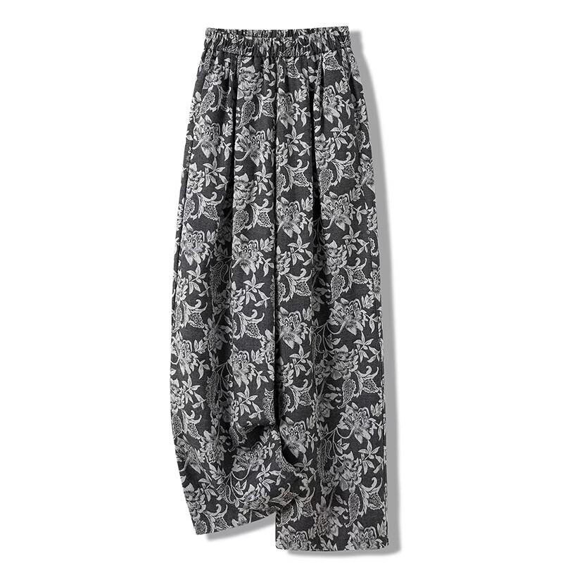 Women s Elastic Waist Printed Wide-Leg Casual Pants M