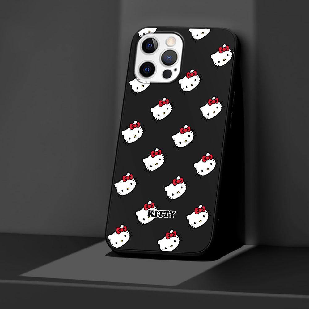 Cute Hello Kitty Case for Apple iPhone 13 14 Plus 11 12 Mini 15 Pro Max 7 8 SE 2020 X XS XR Silicone Black Soft Phone Cover
