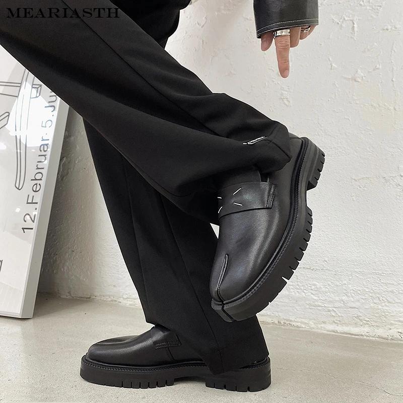 Split Toe Hufschuh für Herren dicke Sohle Loafer Schuhe Tabi Schuhe Lackleder Koreanische Version Trend Casual Lederschuhe