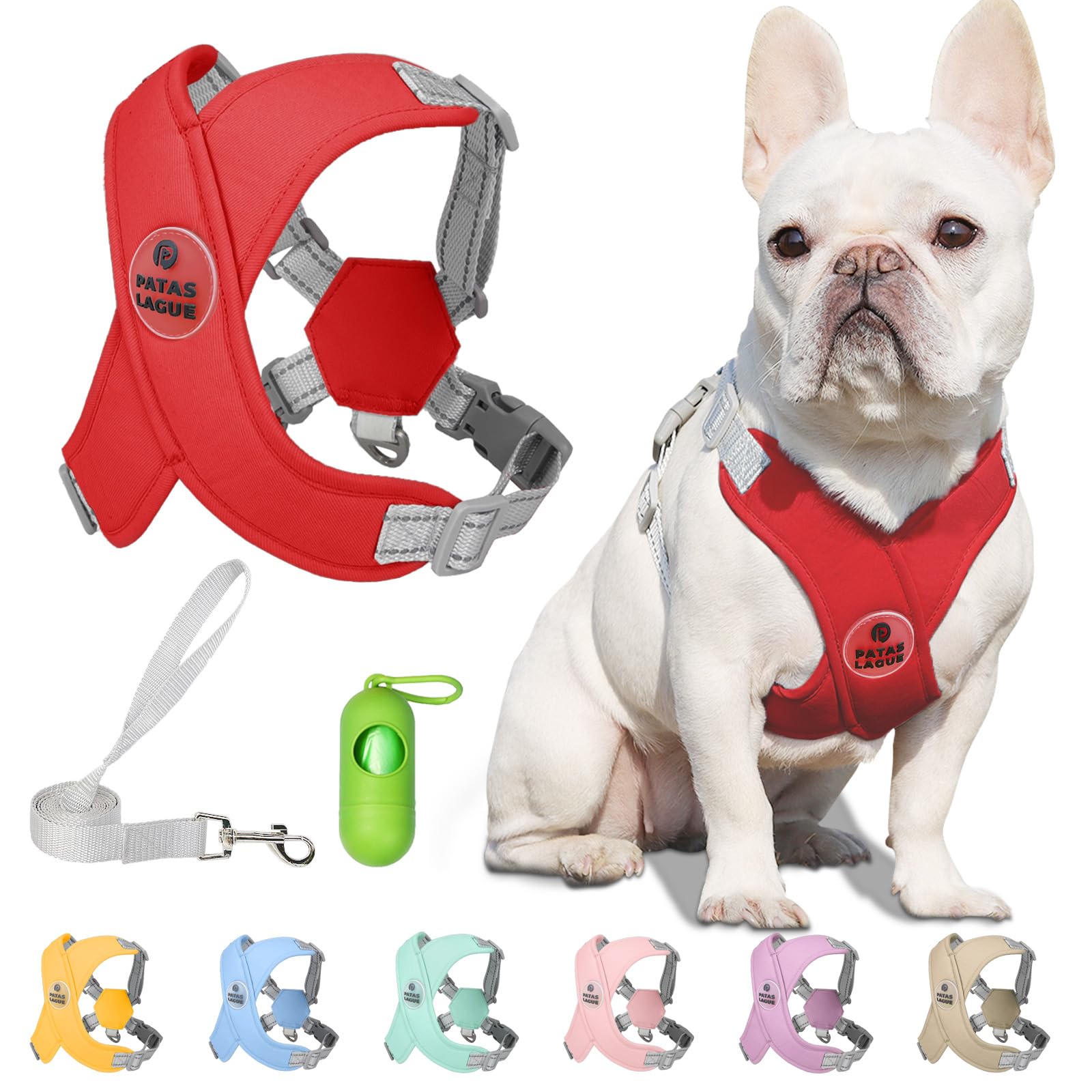 

Patas Lague Dog Harness with Leash for Small Lightweight Mesh Material with Reflective Easy to Put on and Take Includes Toilet Bag Dogs, Material,