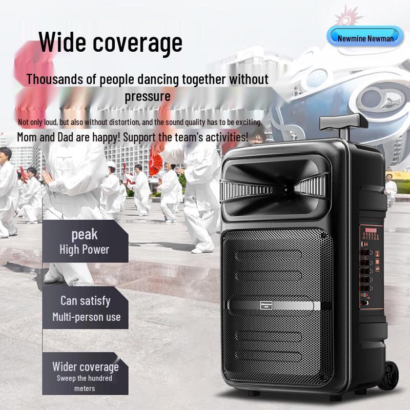 Newsmy A12 Outdoor Portable Bluetooth Trolley Speaker with Dual Mics CN plug (adapter included)