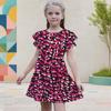 Girls Round Neck Flutter Sleeve Printed Tie Dye A Line Flared Dress