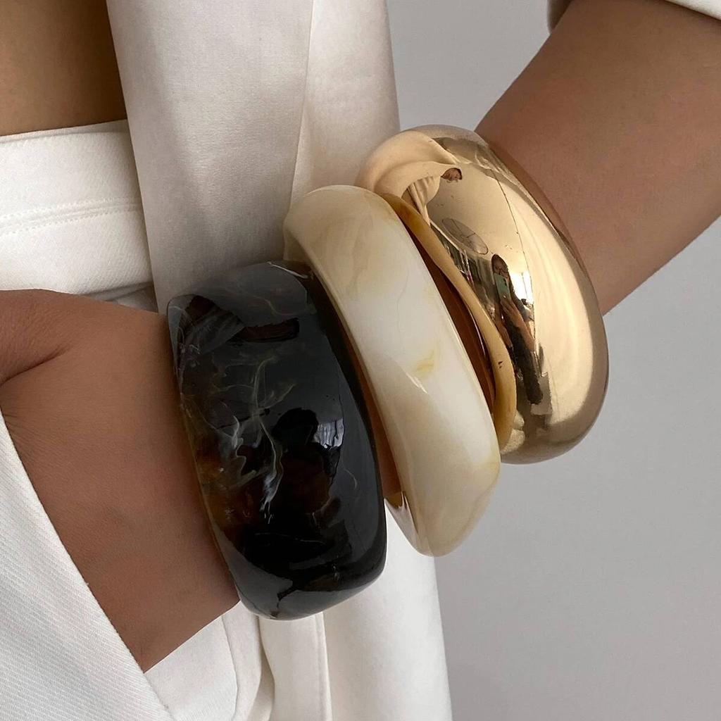 SHIXIN 3 Styles Bohemian Stackable Resin Acrylic Wide Bracelet for Women Vintage Irregular Geometry Chunky Bangles Party Jewelry