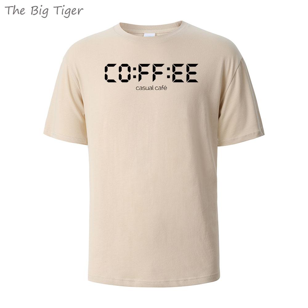 Coffie Printed Essential Cotton Tee Simple Crew Neck Design Soft Breathable Fabric Unisex Short Sleeve Shirt