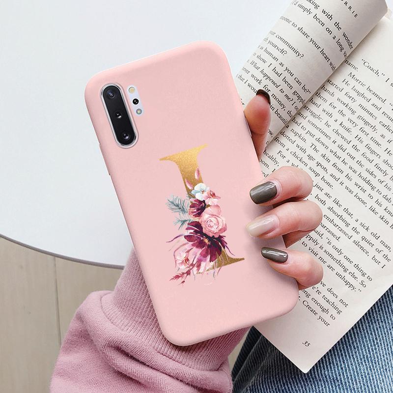 For Samsung Galaxy Note 10 Note10 Plus Case Flower Gold Letter A Z Shockproof Soft Silicone Phone Cover For Samsung Note 10+ Bag