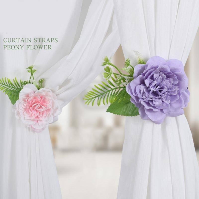 Decorative 2 Pack Artificial Flower Curtain Fasteners Adjustable Drapery Clips for Living Room Bedroom Wedding Decors