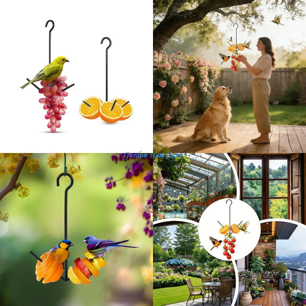B0KB Fruit Holder Bird Feeder Hanging Iron Hook Large Capacity For Garden Patio