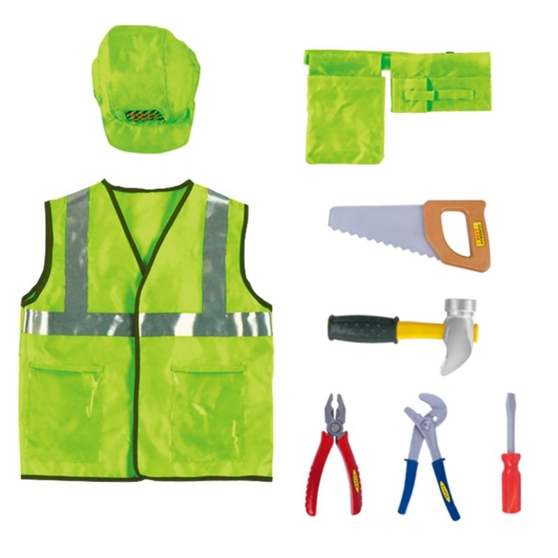 Kids Builder Worker Costume Halloween Fireman Dress up Outfits with Role Play Tool Accessories for Ages 3-12 Boy Girl