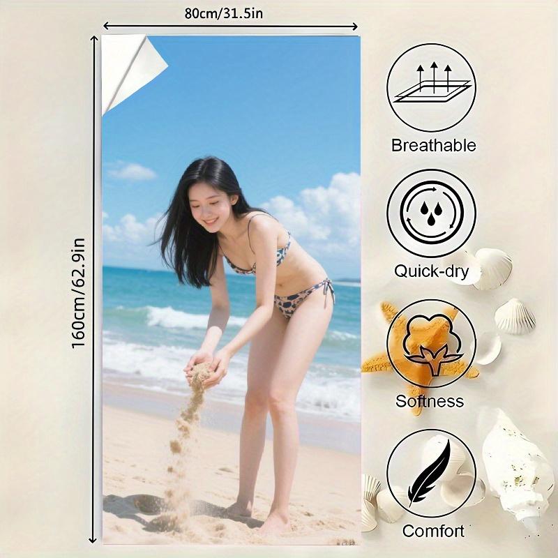 1PC Ultra-Soft Microfiber Beach Towel, Humorous Slogan Print, Quick-Dry Absorbent Sand-Free Towel for Swimming Yoga Camping Trav