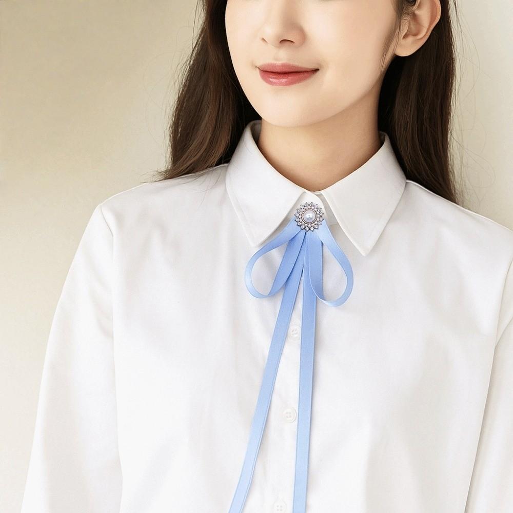 Rhinestone JK Bow Tie Imitation Pearl Cravat Elegant Ribbon Brooches  Student