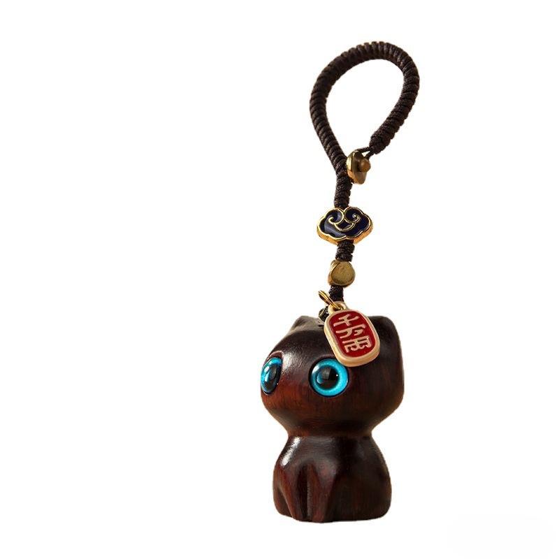 Sandalwood Cat Keychain Pendant - Cute USB Lanyard & Car/Backpack Ornament for Men and Women