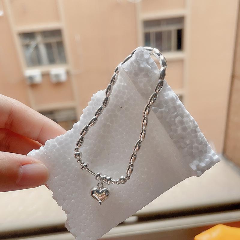 2023 Handmade 925 Sterling Silver Heart & Bead Bracelet for Women