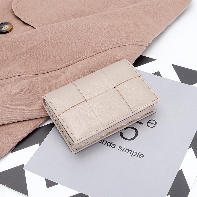 Sheepskin woven short women's change bag fashionable and versatile temperament genuine leather business card bag multi-functional e small card bag