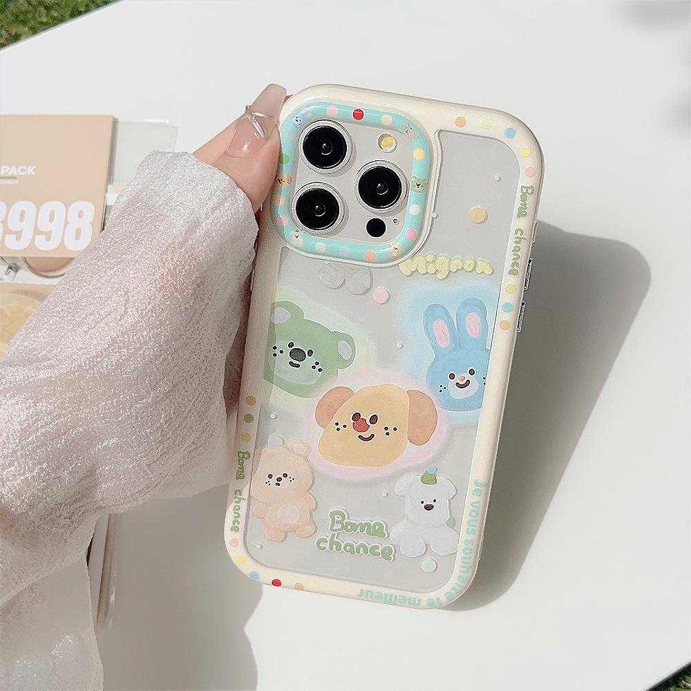 

Summer Cute Puppy Stand Suitable for 14ProMax Mobile Phone Case 16 Apple 13 Oil Painting Colored Bracelet IPhone 15 12pro max(6.7)