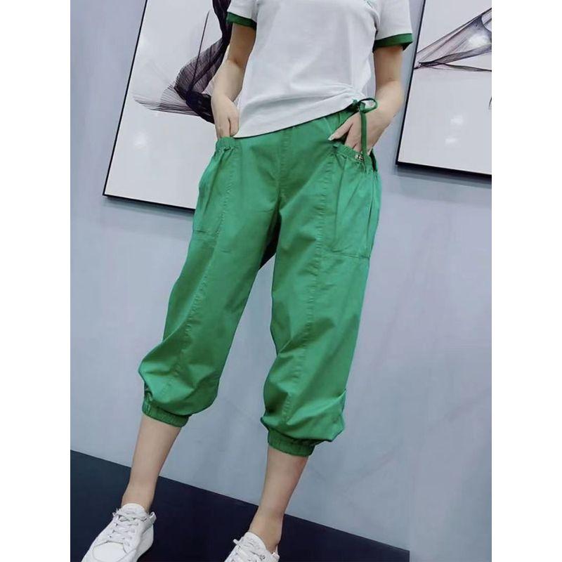 

Тонкие Брюки Женские Новые ЛЕДЯНОЙ Хлопок Летние Укороченные Брюки Свободные На Все Случаи Жизни Брюки-Гаремы Осенние Стройнящие Шаровары Мода Green 4XL