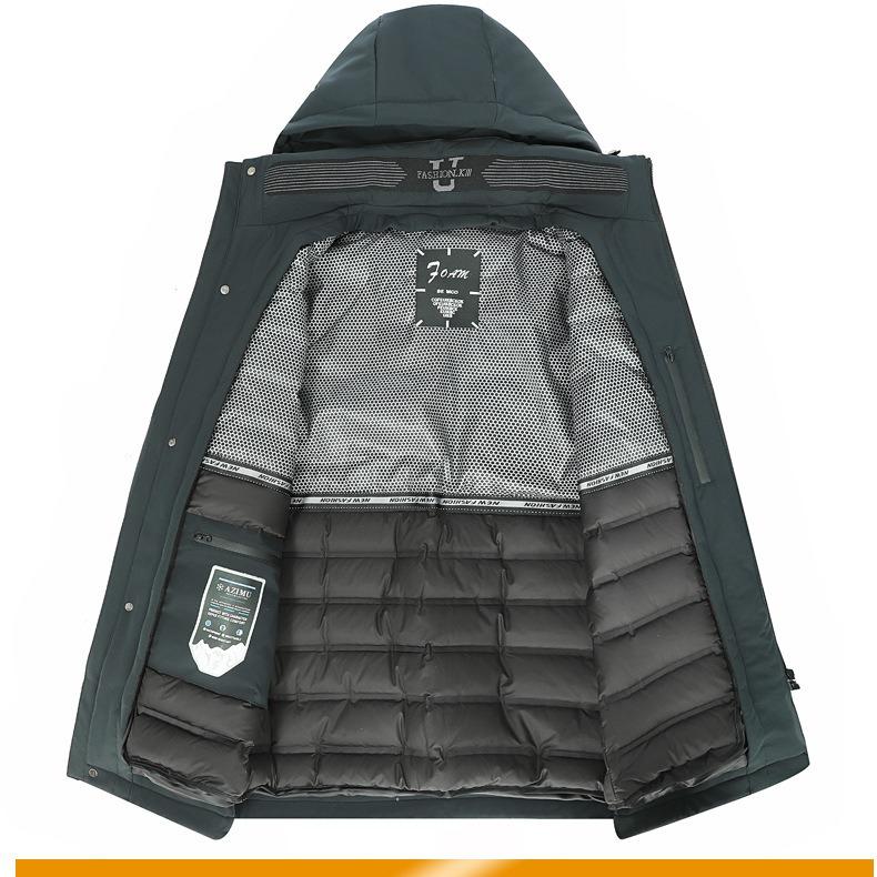 Down Jacket Men's Mid-length Winter Coat Men's Fitted Cotton-padded Jacket with Thick Coat Made of Goose Down
