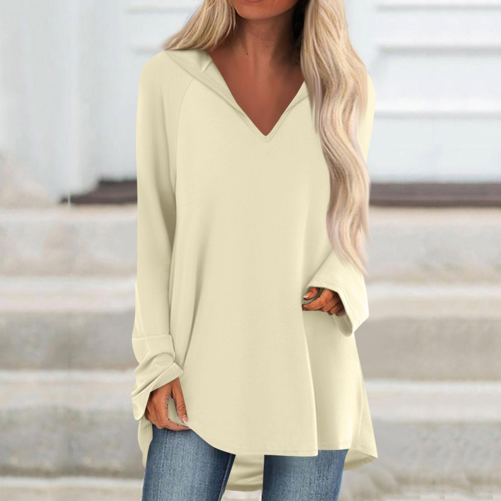 

Женские свободные топы с V-образным вырезом и капюшоном с длинными рукавами, повседневные топы, домашние пижамы для отдыха, топы XXXL бежевый