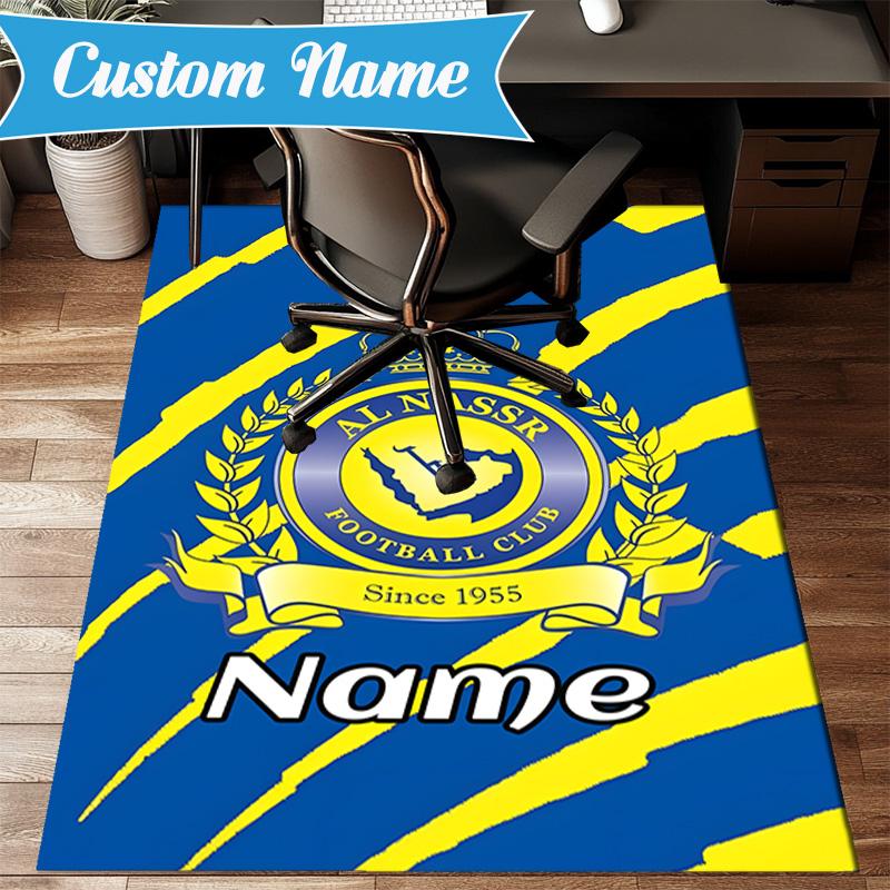Custom Name Al Nassr Football Club Crest Rug Game Carpet, Floor Mat for Bedroom Living Room Entryway Rug, Home Decor Idea Gift for Christmas birthday