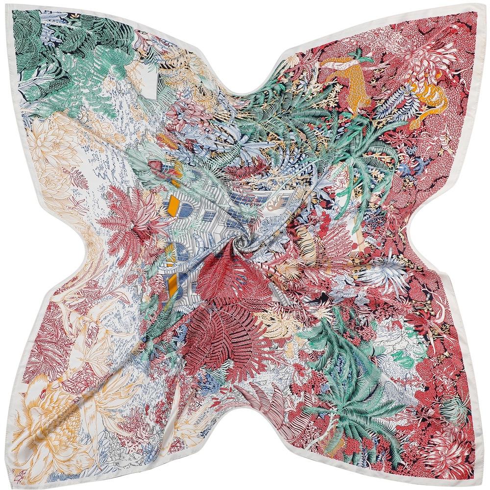 130Cm Silk Scarf Women Large Shawls House In Forest Print Stoles Square Bandana Luxury Kerchief Hijab Scarf