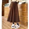 Mid Long Skirts Womens Corduroy Skirt Autumn Winter Korean Vintage High Waist Ruffle Pleated Skirts with Belt