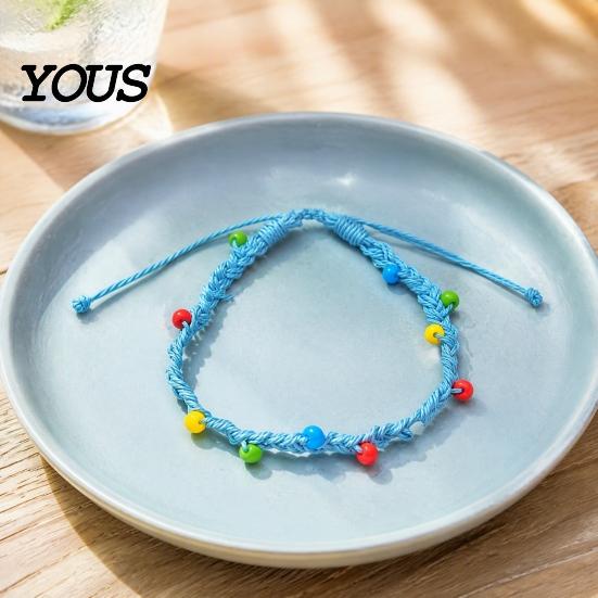 Waterproof Braided Rope Jewelry Handmade Bracelet for Women, Bohemian Woven Wrist Durable Cord Bracelets Daily Wear with Colorful Rice Beads,