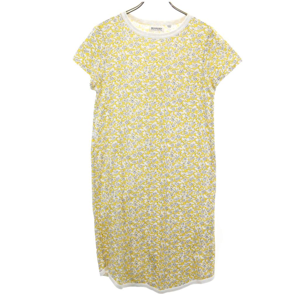 BEAMS BOY Made In Japan Floral French Sleeve Knee-length Dress White Women Used