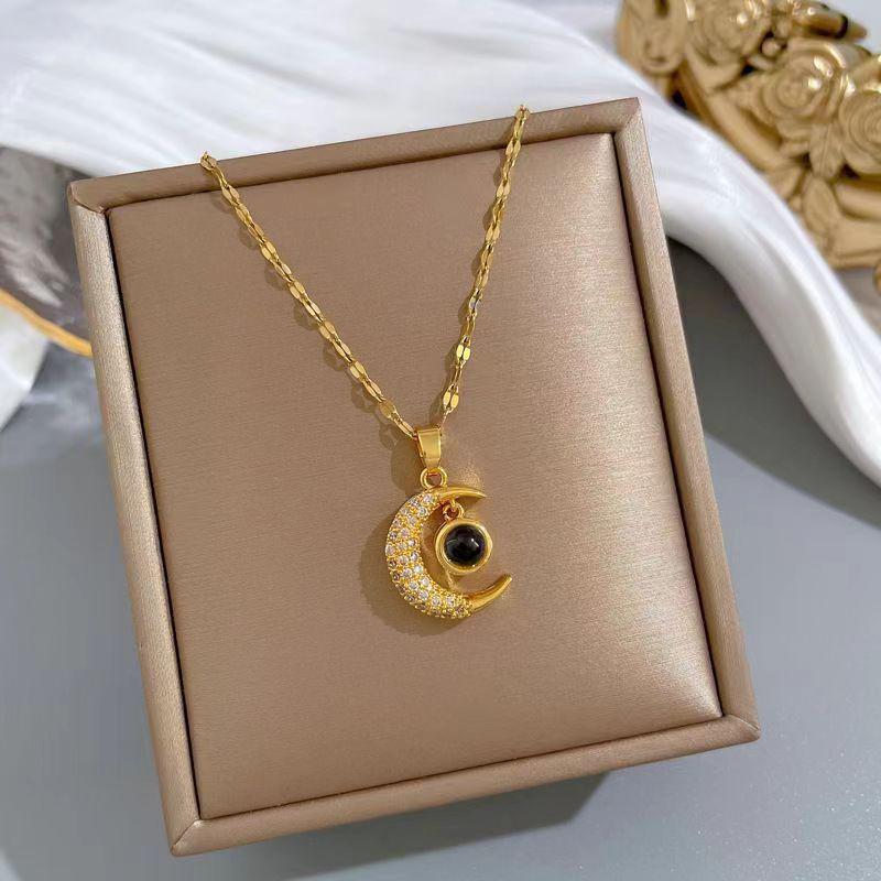 Colorfast 100 Languages Moon Projection Necklace for Women - Versatile Clavicle Chain, Ideal Birthday Gift