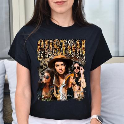 Custom Texas Girl Unisex T-Shirt Your Pictures Leopard Skin Cool Girl Tee Black