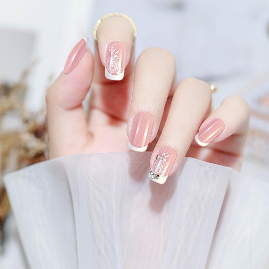 24pcs Nail Pieces Wearable Nails Ice Transparent False Nails