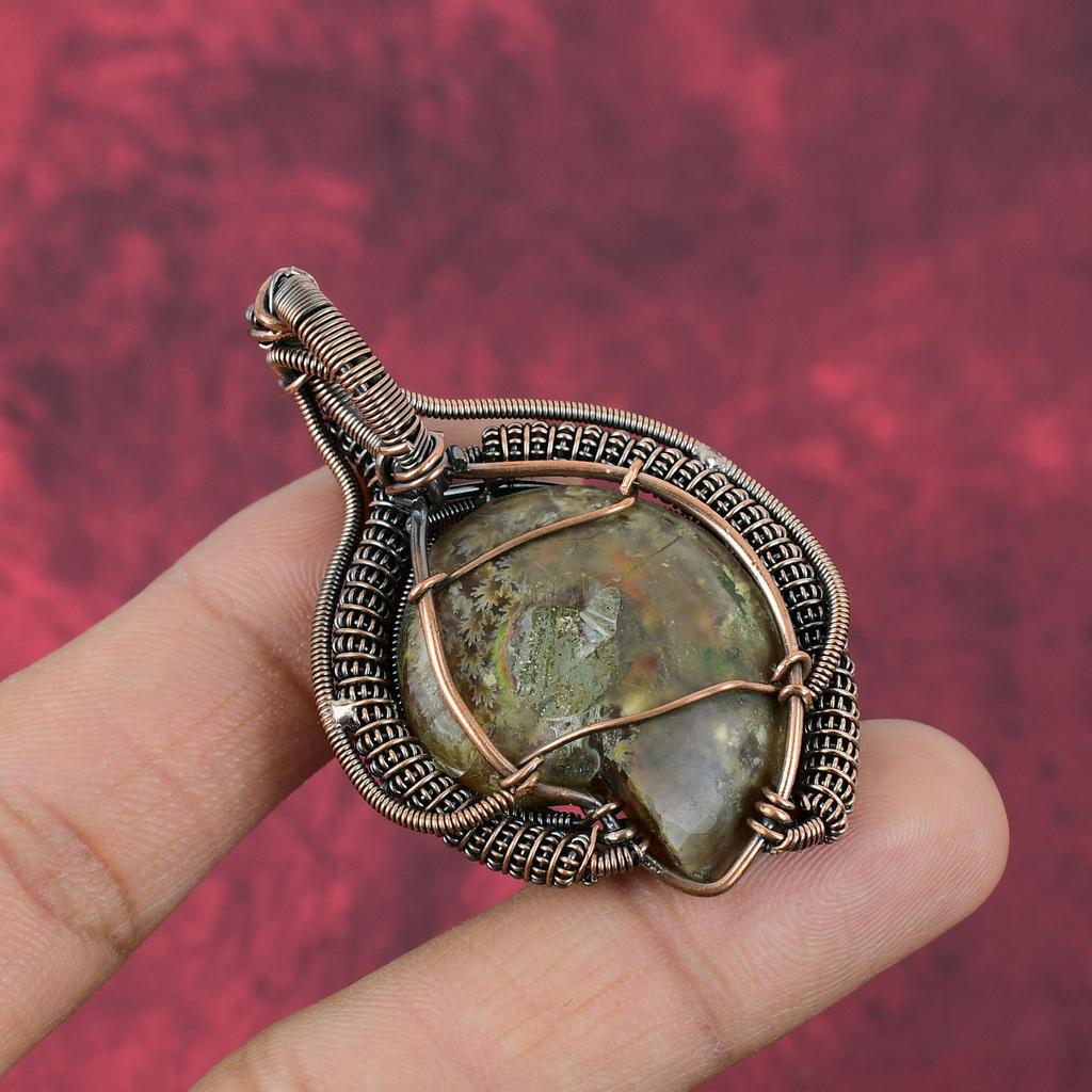 Ammonite Fossil Copper Pendant Copper Wire Wrapped Jewelry Handmade Pendant Dainty Gemstone Pendant Copper Wire Wrap Pendant Gifts For Wife