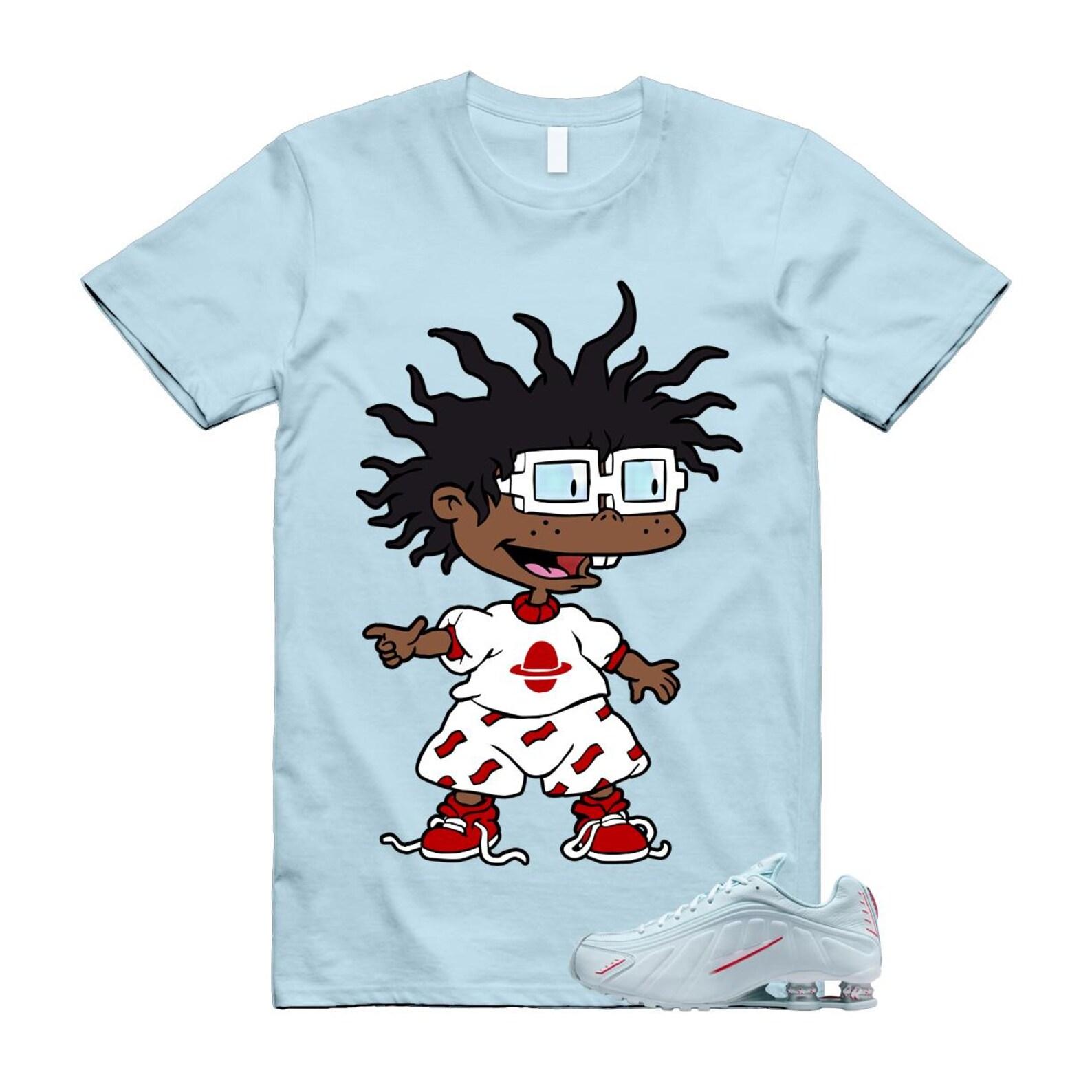 Shox R4 Puerto Rico Glacier Blue White University Red T Shirt Match CHUCKIE 2XL
