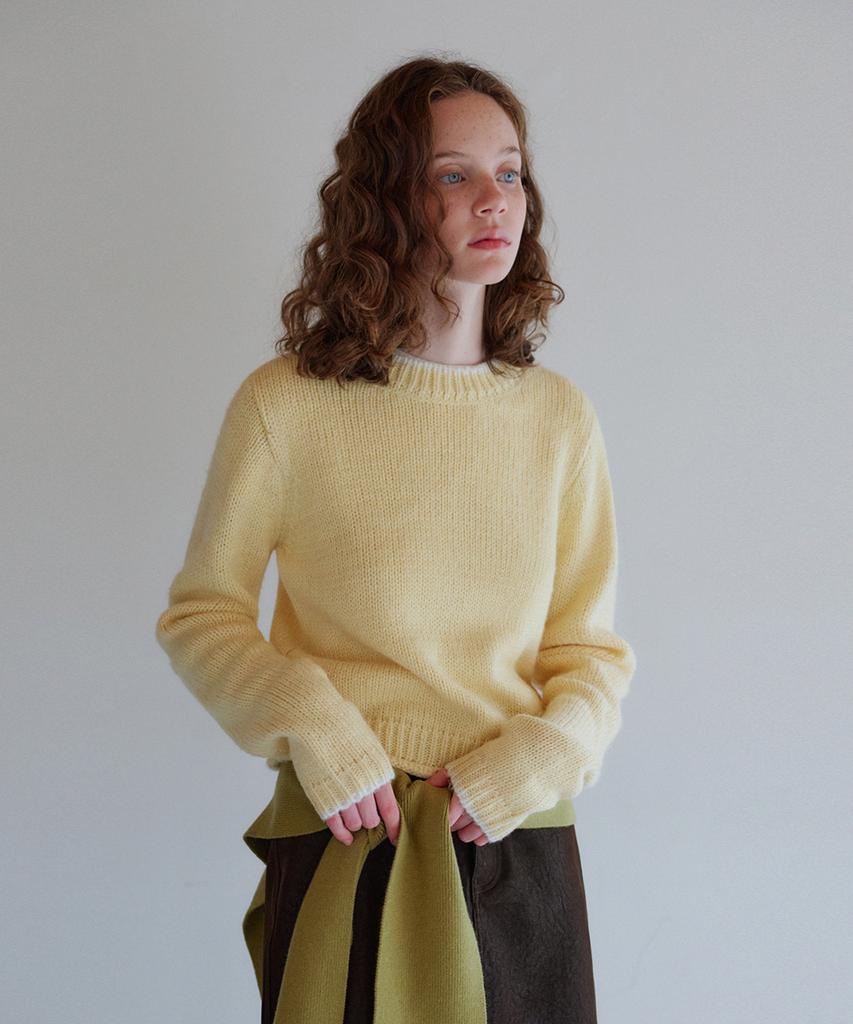 HANE Wool Trim Round Knit_Butter