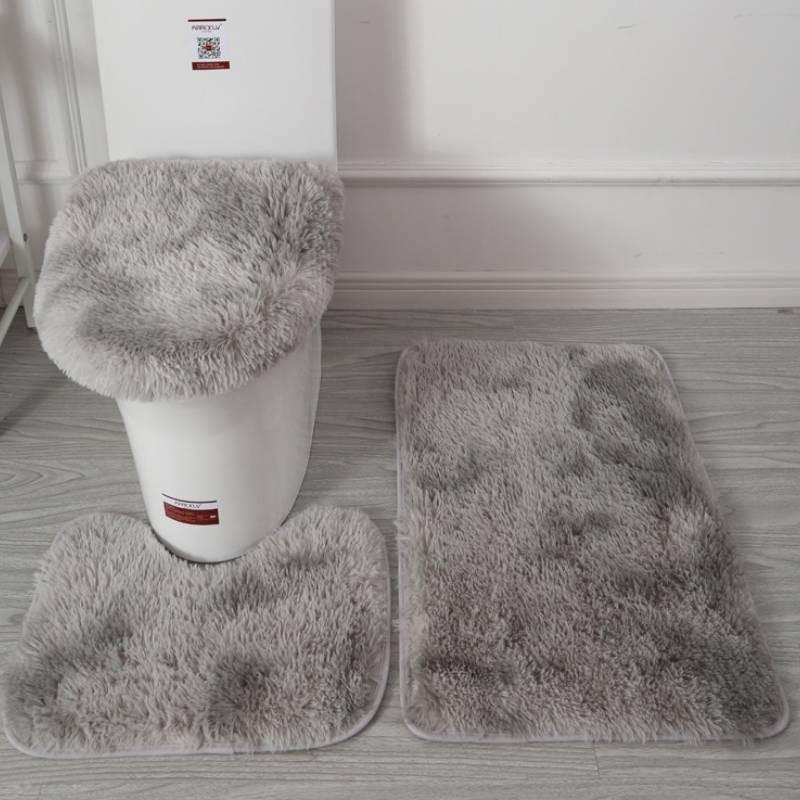 Non Dye Tie Slip Mat Fluffy Plush Bathroom Toilet Seat Cover Carpet 3 Piece Set