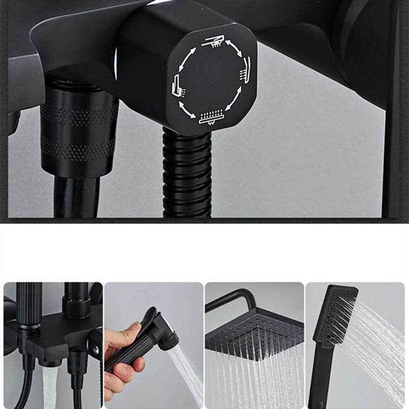 Shower Household Rain Bathroom Shower Set Booster Nozzle Brass Hot And Cold Black Shower Faucet Set Manufacturer Wholesale