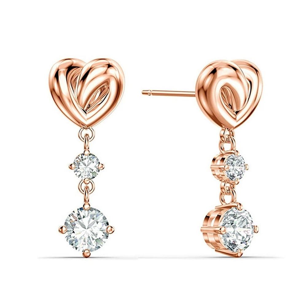 Cute Female White Round Zircon Stone Stud Earrings Vintage Rose Gold Color Wedding Party Gift For Women