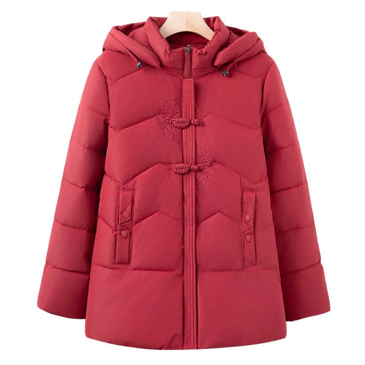 

The Elderly In Winter Tang Suit Hooded Inside with Velvet Thickened Middle-aged and Elderly Women s Cotton Clothes Large Size Grandma s Cotton Clothes XL красный
