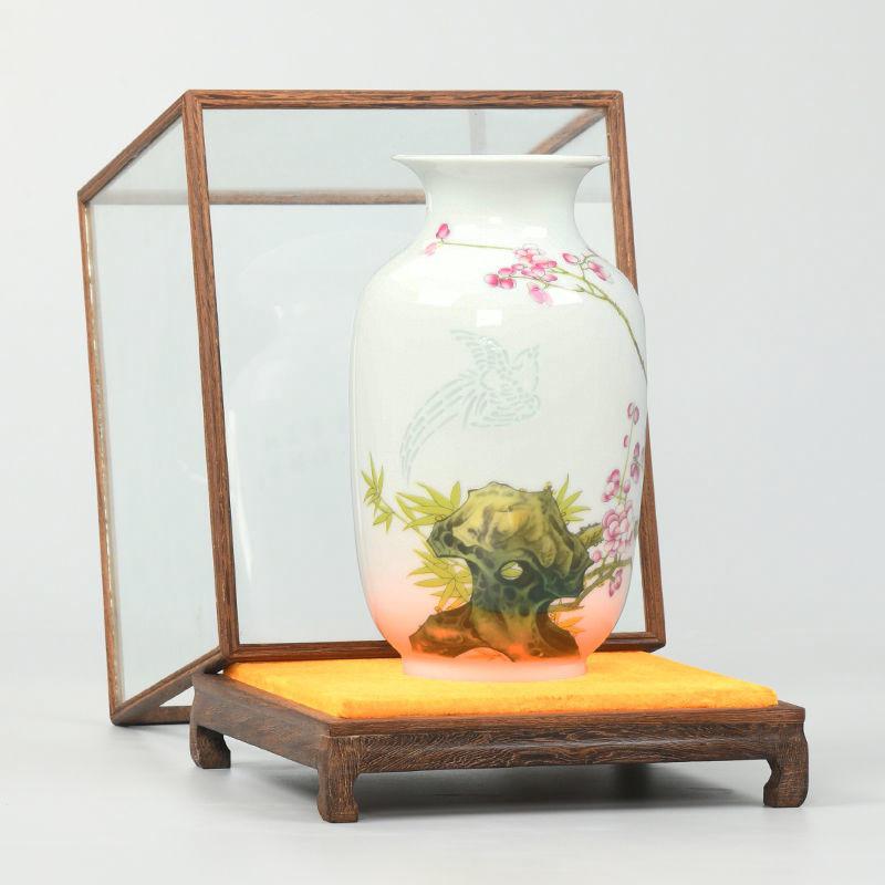 Solid Wood Carved Glass Display Case for Guanyin/Buddha Statue - Dustproof Transparent Cover