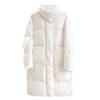 Stand-up collar medium and long down jacket women's solid color large pocket thickened white duck down warm jacket tide